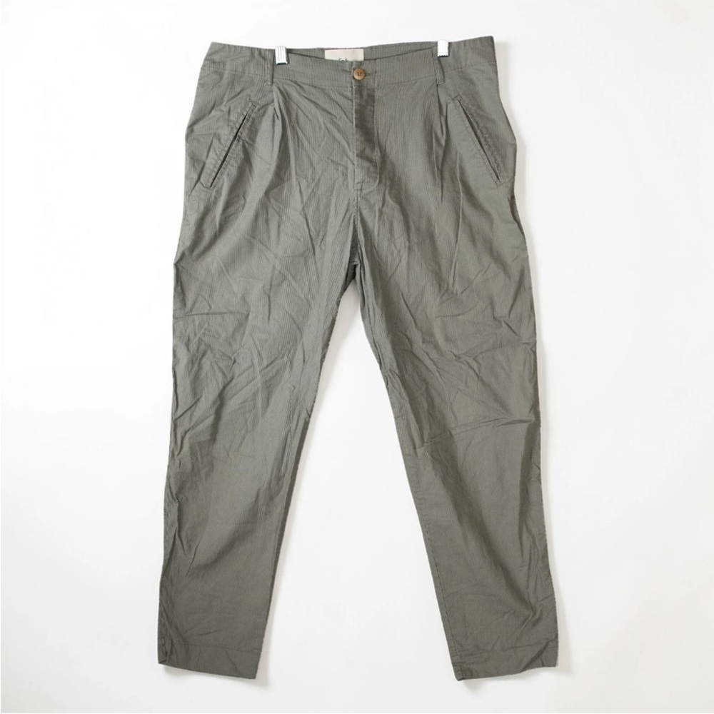 Folk Clothing Linen Blend Trouser Mens Size 4 34x29 Green Striped Casual Comfort